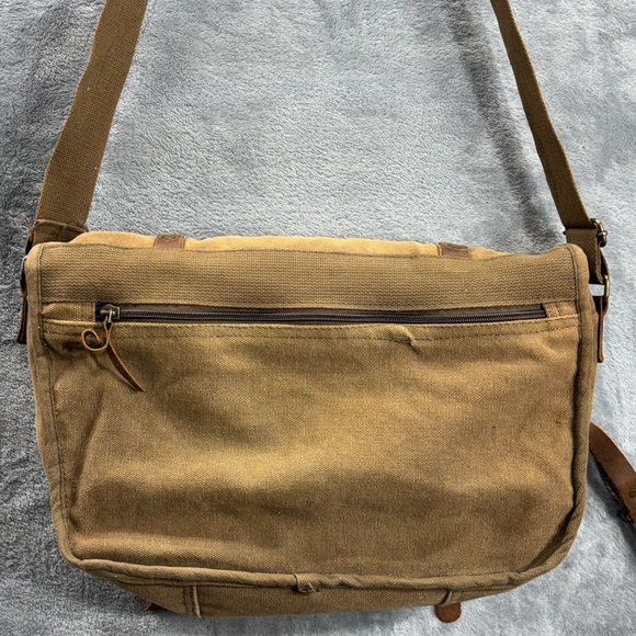 Rothco Canvas Leather Distressed Messenger Crossbody Bag 15” Computer Military - Picture 4 of 16
